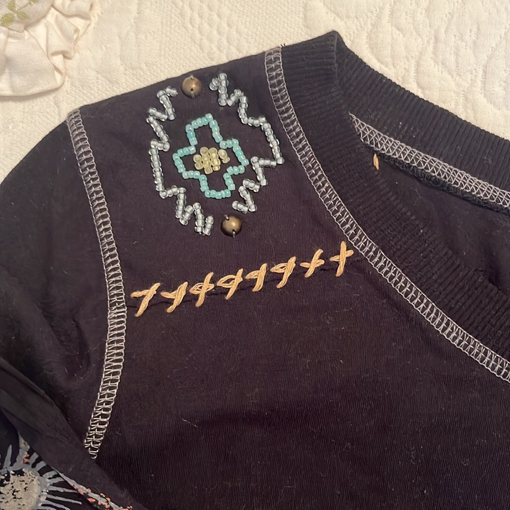 Double D Ranch Black Top with Turquoise Embroidery - Picture 2 of 6